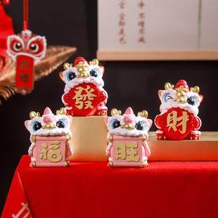 创意醒狮车载卡通狮子伴手礼公司礼品舞狮摆件 树脂工艺品小摆件