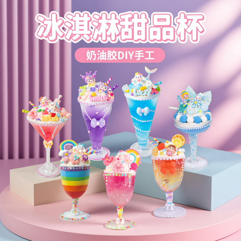 儿童手工diy奶油胶冰激凌杯材料奶茶甜品冰淇淋女孩玩具套装礼物,玩具/童车/益智/积木/模型,手工创意粘贴类,淘宝优惠券,粉丝福利购,淘宝优惠卷