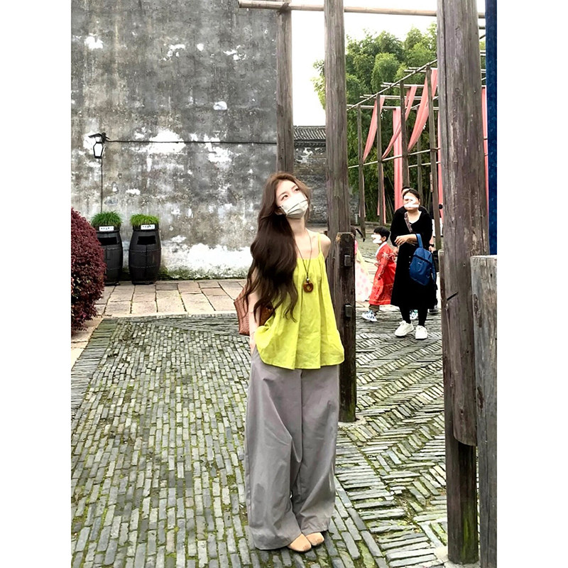牛油果雾吊带休闲裤两件套