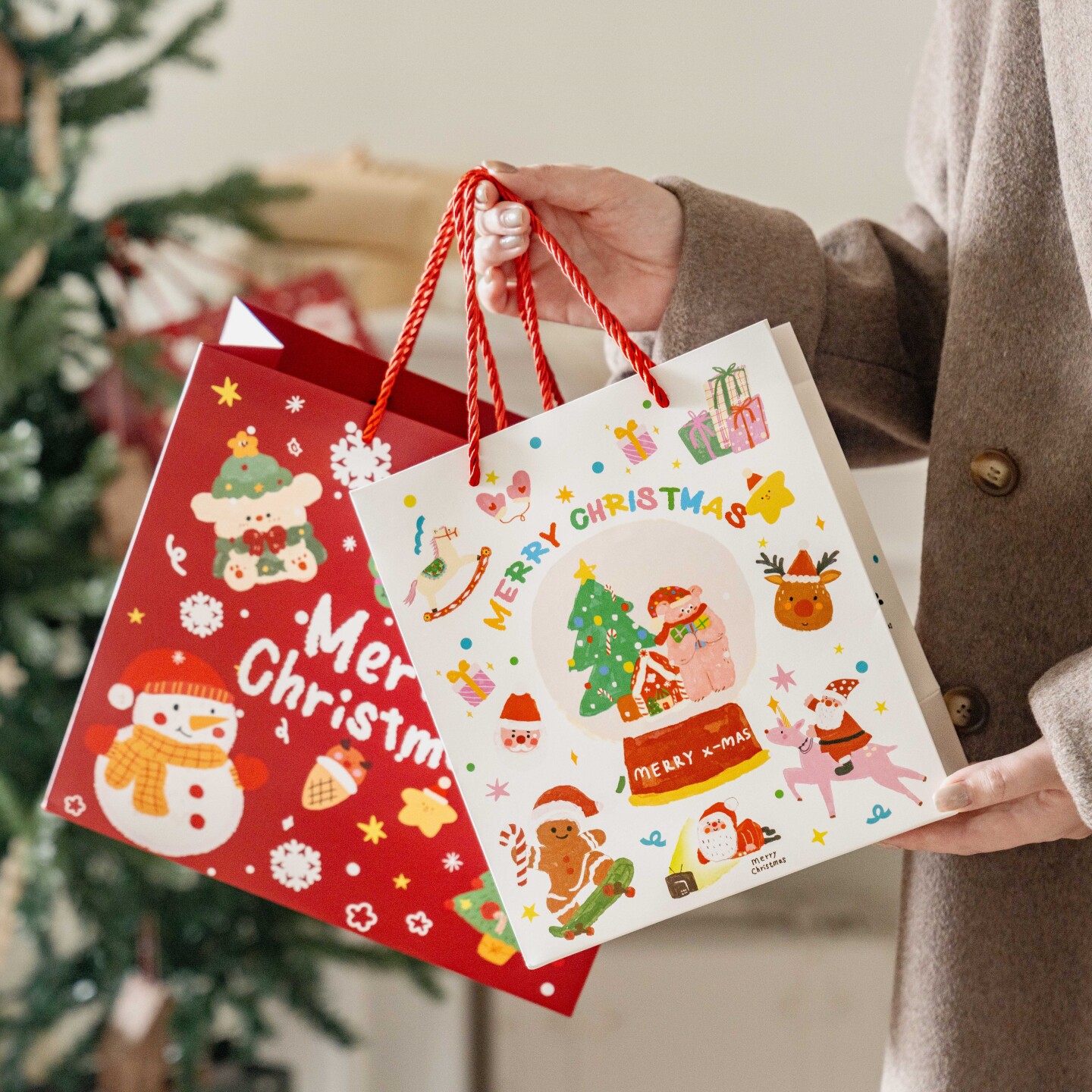 蜜印圣诞节礼品袋拾祥圣诞派对手提袋平安夜卡通精致创意祝福高级