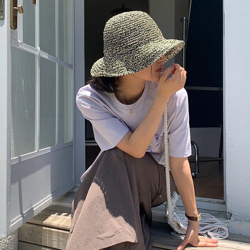 手工混色钩针编织女春夏镂空草帽
