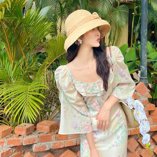 法式轻奢赫本风真丝麻装饰拉菲草钟型帽子女夏遮脸帽防晒手作草帽