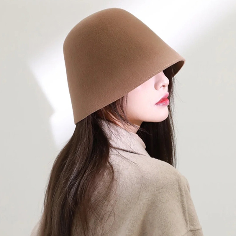 帽子女秋冬季百搭毛呢水桶帽韩版潮日系钟型瘦脸渔夫帽网红盆帽