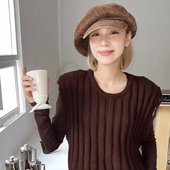 日本设计师款 贝雷帽子女秋冬灯芯绒保暖云朵八角帽复古画家帽 大版