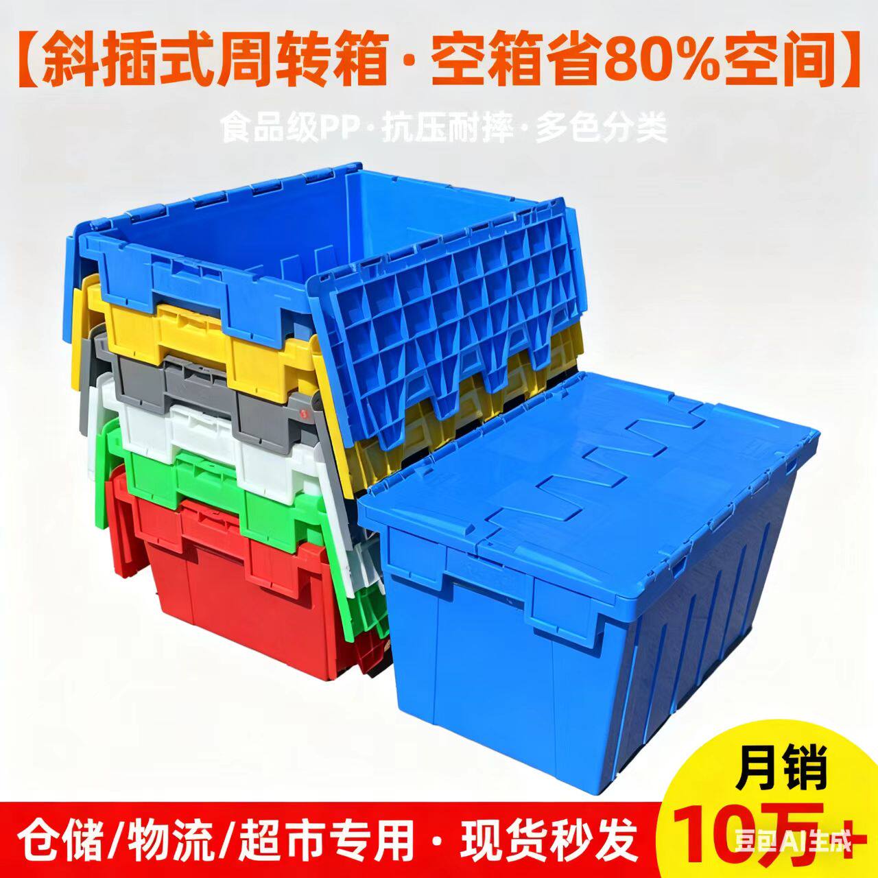 翻盖斜插式物流箱大号储存胶箱