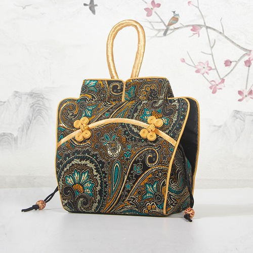 中国风特色丝绸旅游纪念礼品 晚宴聚会配旗袍国潮织锦手拎女包 - 封面