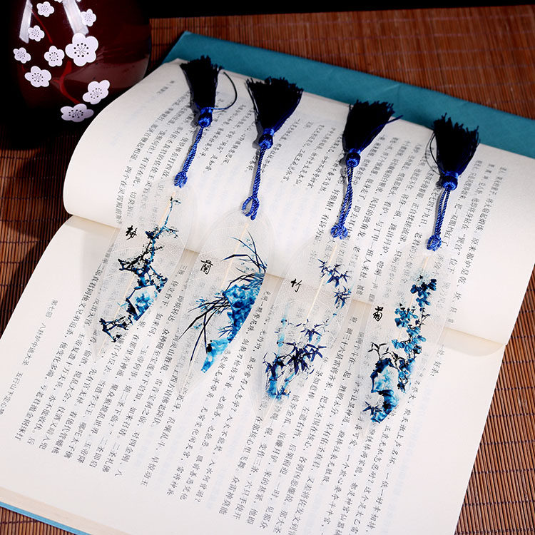 天然叶脉书签 中国风学生奖品 古典配流苏 创意个性礼品
