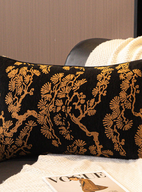 高端轻奢样板房靠垫套含芯双面雪尼尔抱枕沙发腰枕印花大长方靠背