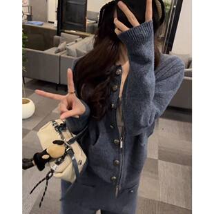 JK欧洲站秋冬新款慵懒风软糯针织套装女小香风毛衣开衫阔腿裤