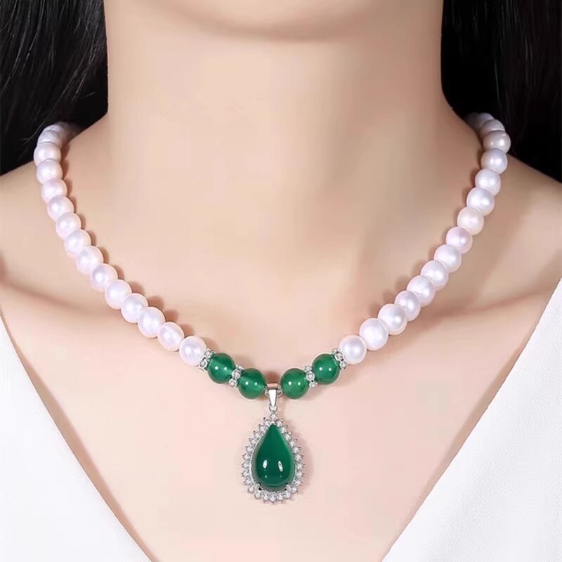 【38节送妈妈】3件套装珍珠项链绿玛瑙吊坠送妈妈送婆婆礼物1