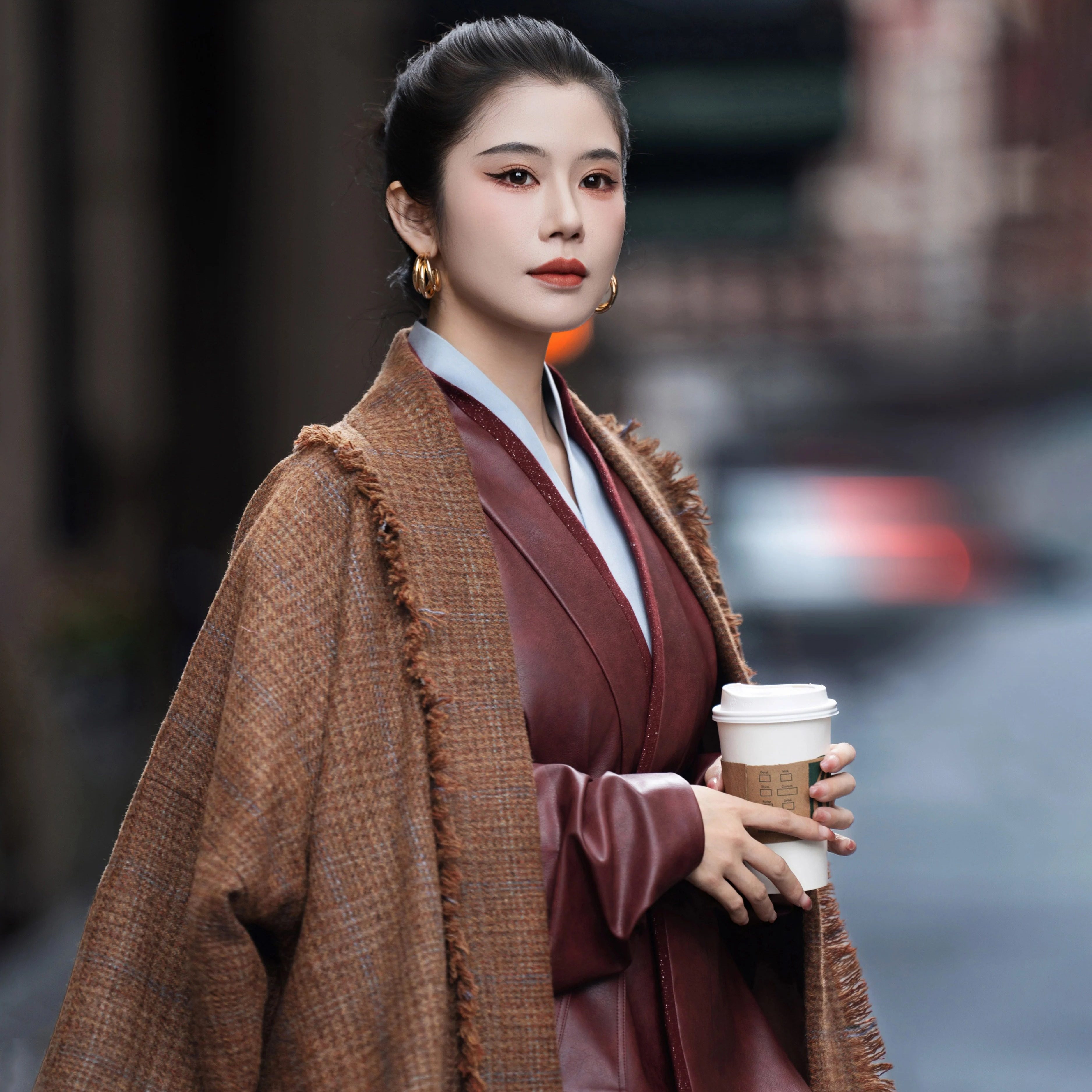 襦一坊丨梅洛 皮衣飞机袖改良两片裙窄袖毛呢大衣宋时尚汉服女款