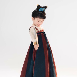 襦一坊丨丽娘 唐制中小童汉服女复原齐胸间色背带裙垂领衫香云纱