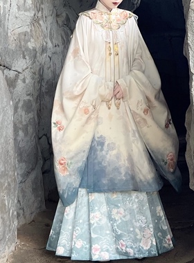 扶摇【玫瑰予蝶】原创明制汉服女立领斜襟长衫重工刺绣云肩马面裙
