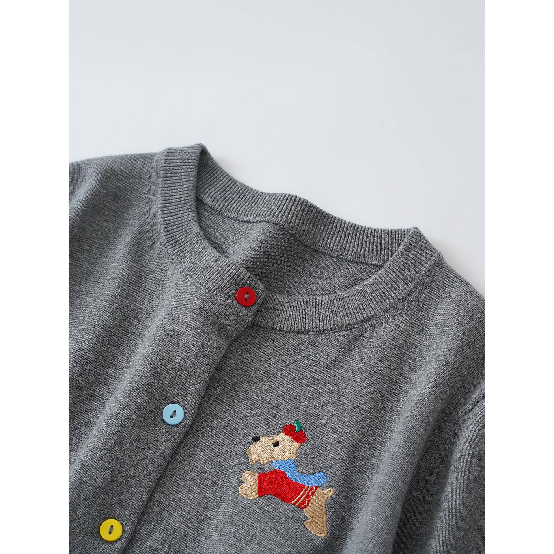 彩扣款 帽子狗狗刺绣 100%棉 圆领针织衫女士薄开衫春秋毛衣外套4