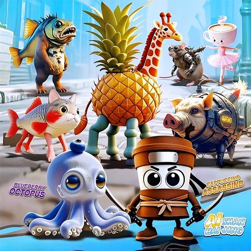 AI山海经茶壶章鱼科鳄鱼拼装积木