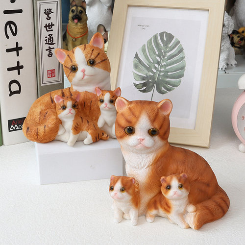 可爱治愈母子猫摆件桌面创意装饰