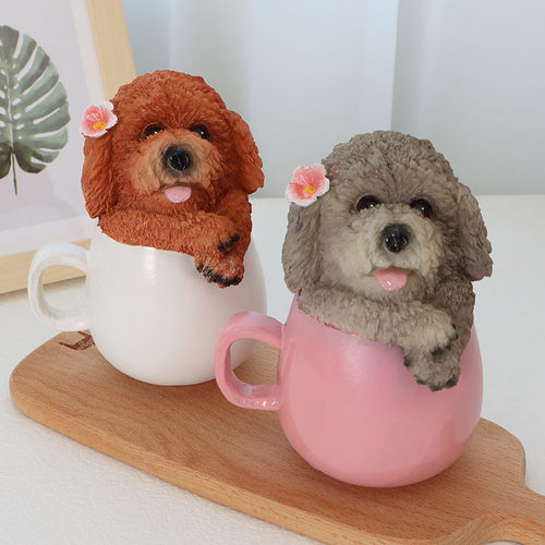 贵宾犬灰色泰迪小狗可爱风摆件