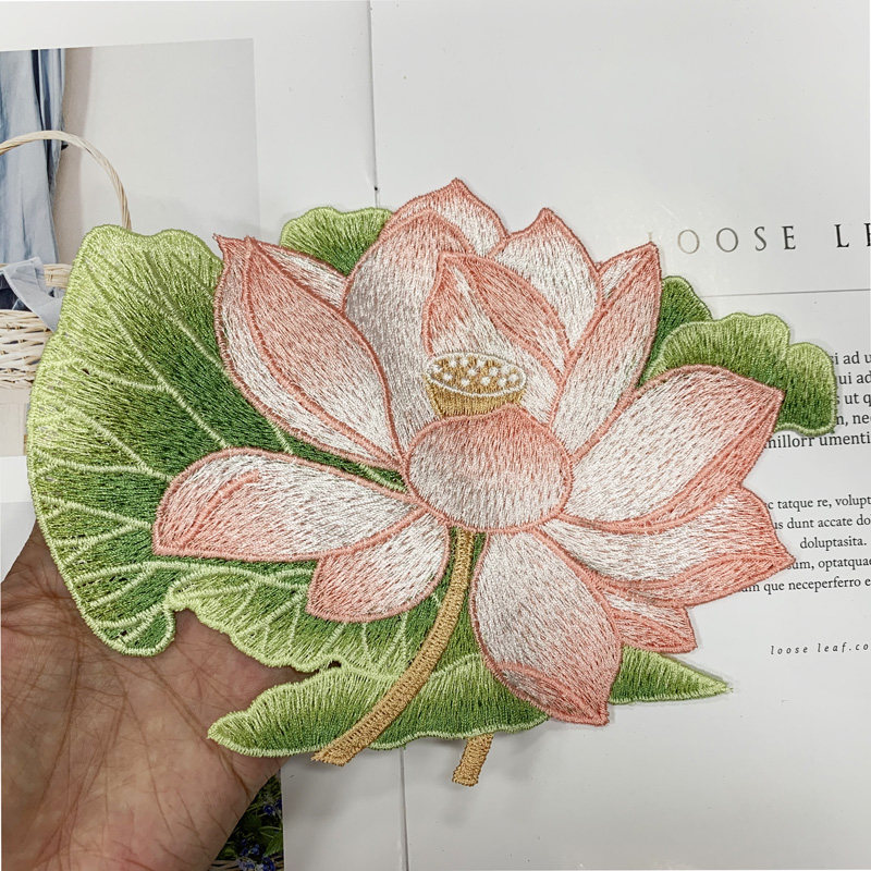 水溶刺绣荷花布贴DIY材料包图片