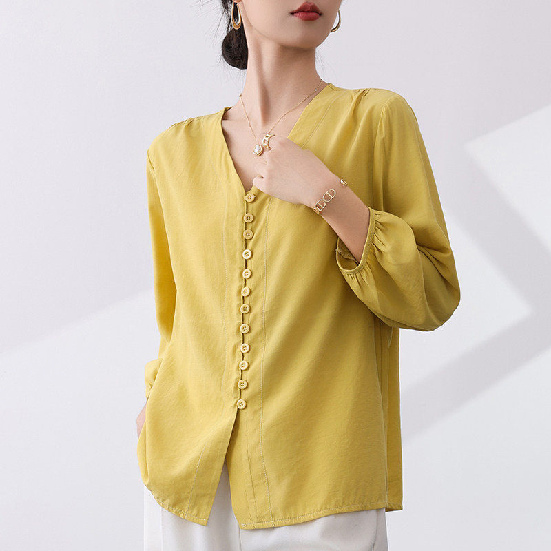 棉麻衬衣~巨舒服春夏新款七分袖女士衬衣法式V领宽松上衣