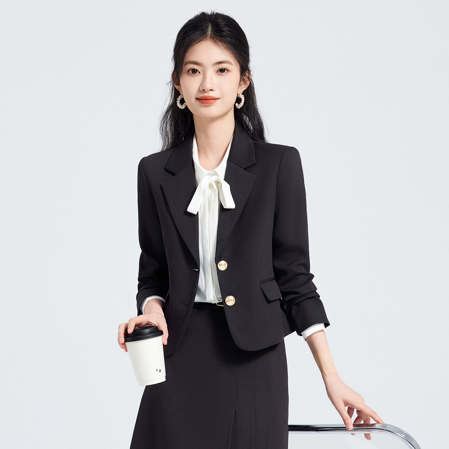 灰色职业西装套装女春秋2025新款大学生考公面试正装通勤西服外套
