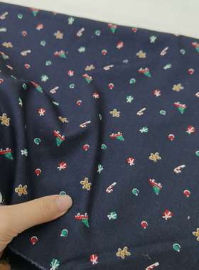 纯棉深蓝色府绸圣诞风格3米