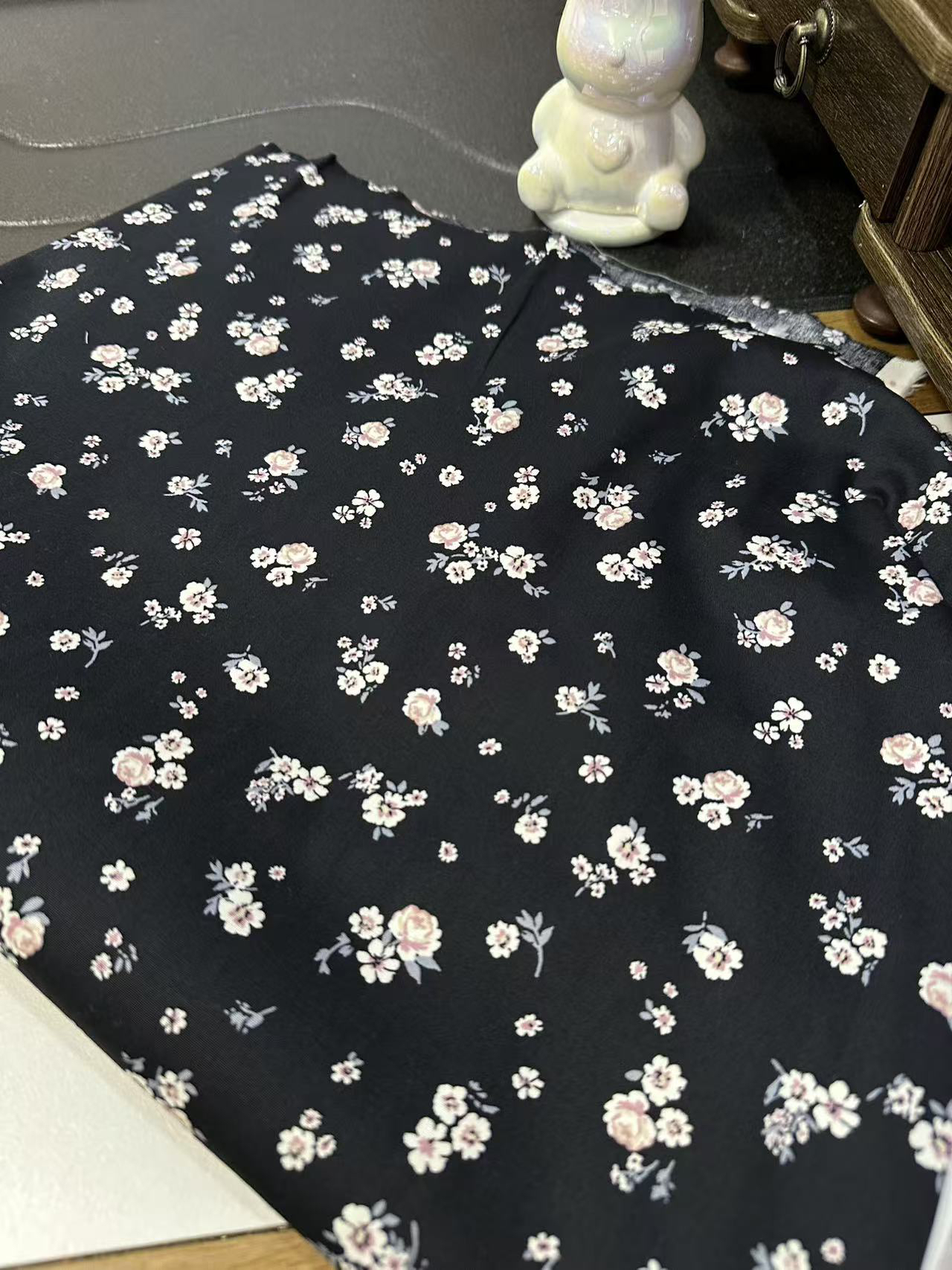 府绸黑色小碎花印花衬衣裙子连衣裙床品居家服手工长3米宽1.45米