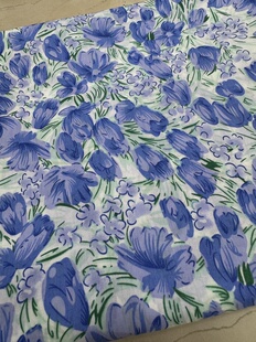 纯棉纸感府绸蓝色印花衬衣裙子连衣裙床品居家服diy长3米宽1.45米