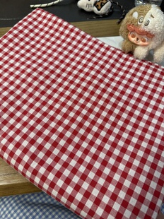 棉麻红色朝阳格0.7cm色织衬衣裙子连衣裙居家服diy长3米宽1.45米