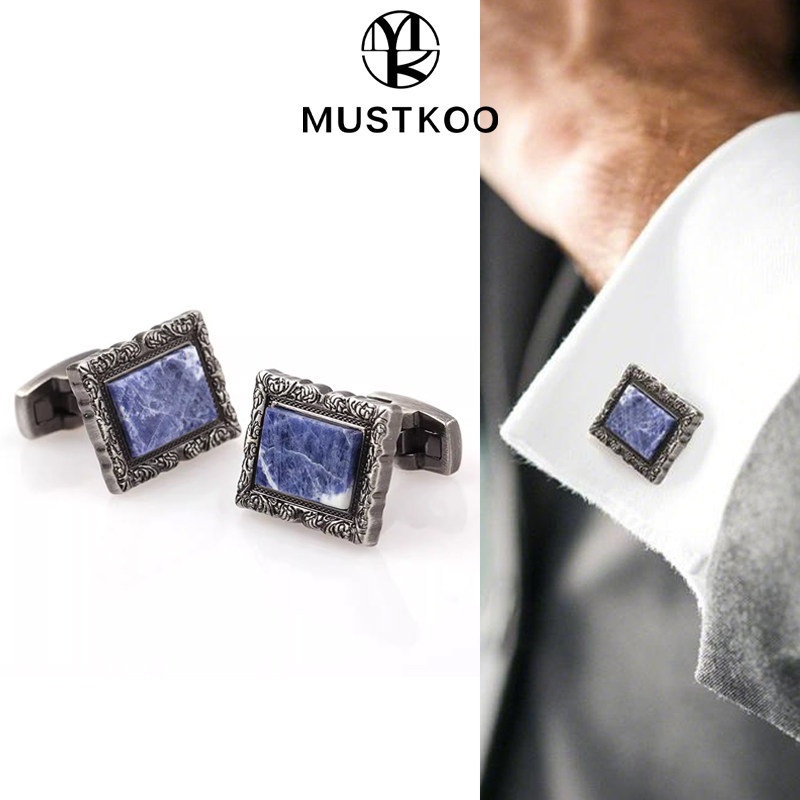 玛诗杜相框系列复古蓝纹石贝母男士袖扣定制刻字礼盒生日礼物