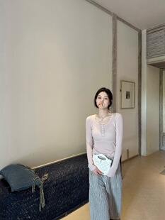 女 长袖 oker章壳儿正品 韩系简约亨利领纽扣设计圆领天丝羊毛修身