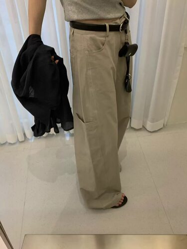 韩系水洗棉侧口袋直筒休闲裤女2026夏季新款高腰显瘦宽松工装长裤