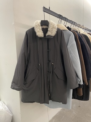 韩系中长款工装时尚派克羽绒服女冬装毛领加厚90白鸭绒保暖外套