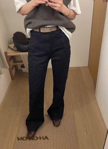 韩系welover水洗蓝高腰修身腿精微喇气质牛仔棉裤铅笔裤女秋装