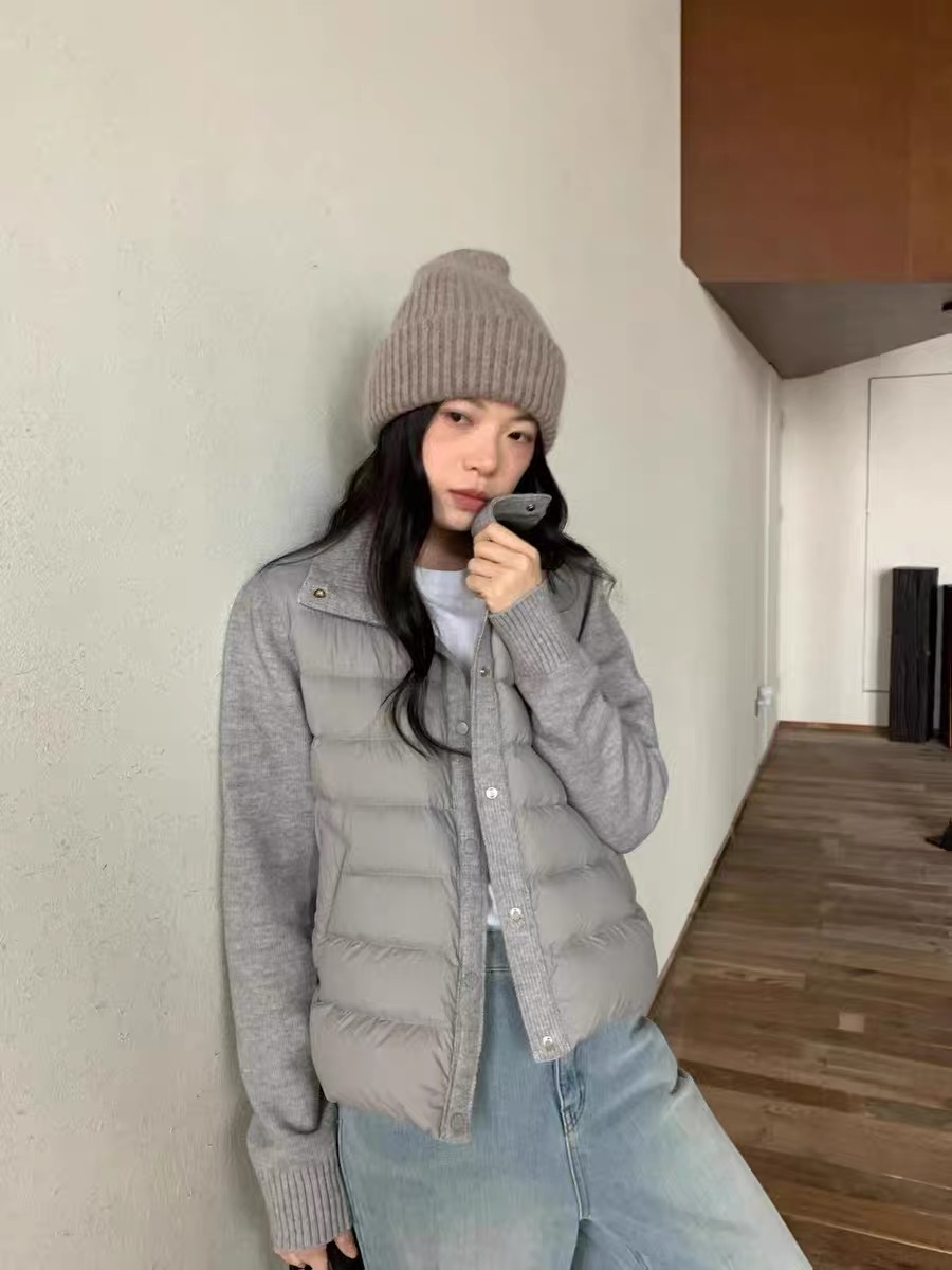 韩代针织立领拼接排骨羽绒服女2025新款时尚90白鸭绒保暖短外套女