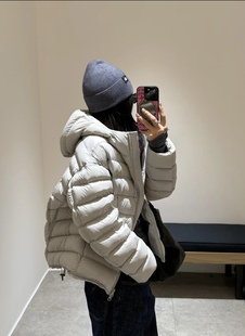 T.BECH韩代时髦连帽95白鸭绒排骨羽绒服女简约宽松洋气保暖外套冬