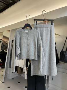 中长款 女 A字半身裙两件套秋冬 女慵懒风气质针织开衫 韩代毛衣套装