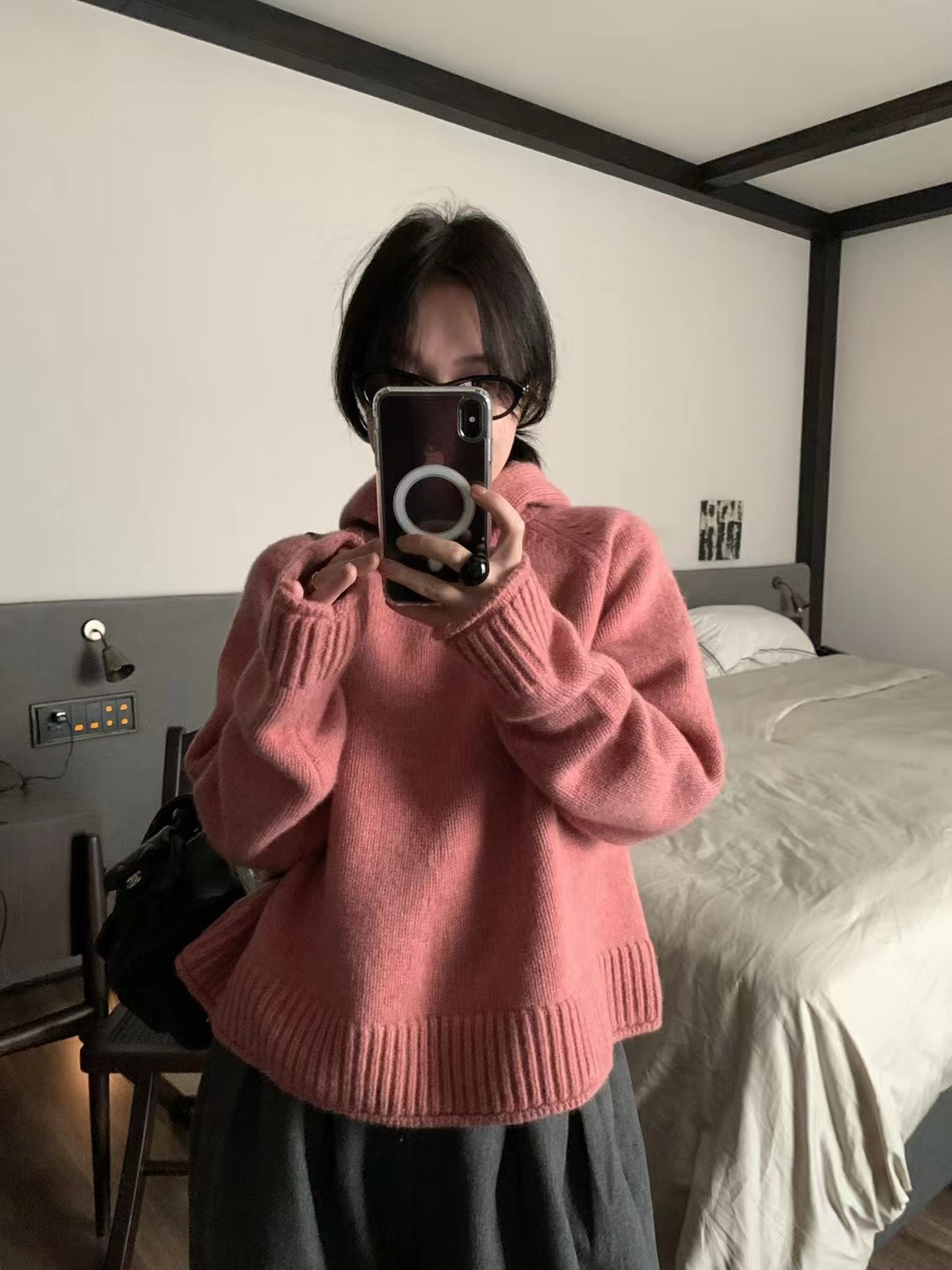 LOW FLAT韩系博主感含羊毛连帽毛衣女冬装小个子加厚保暖羊毛衫