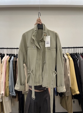 韩代ins复古工装风宽松短款机车夹克短外套女高级感立领风衣上衣