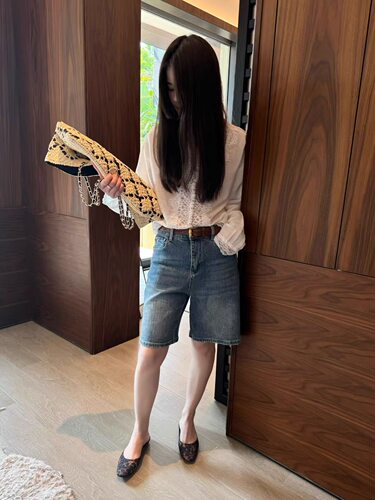 SAMOMO 韩代时髦经典蓝调直筒牛仔短裤女2026新款复古水洗五分裤