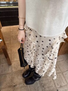 oker 章壳儿韩代小众设计感波点不规则半身裙女荷叶边高腰蛋糕裙