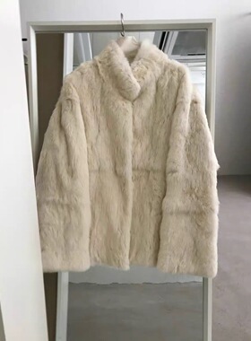 韩系温柔风立领真兔毛外套女2025冬季时尚宽松保暖毛毛皮草大衣