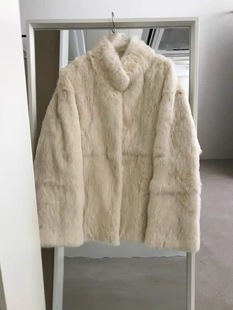 韩系温柔风立领真兔毛外套女2025冬季 宽松保暖毛毛皮草大衣 时尚