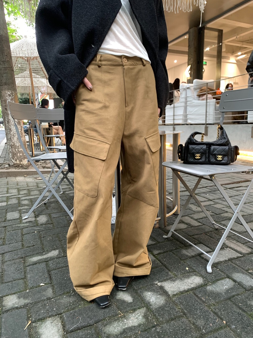 TABLE 韩系向日葵同款洋气街头大口袋阔腿工装裤磨毛薄绒休闲裤女