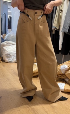 EGO 韩代时髦设计感高腰显瘦工装裤女2025新款宽松休闲弯刀裤女