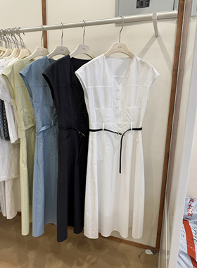 韩代法式减龄V领衬衫连衣裙女2025夏季新款收腰气质通勤长裙子女