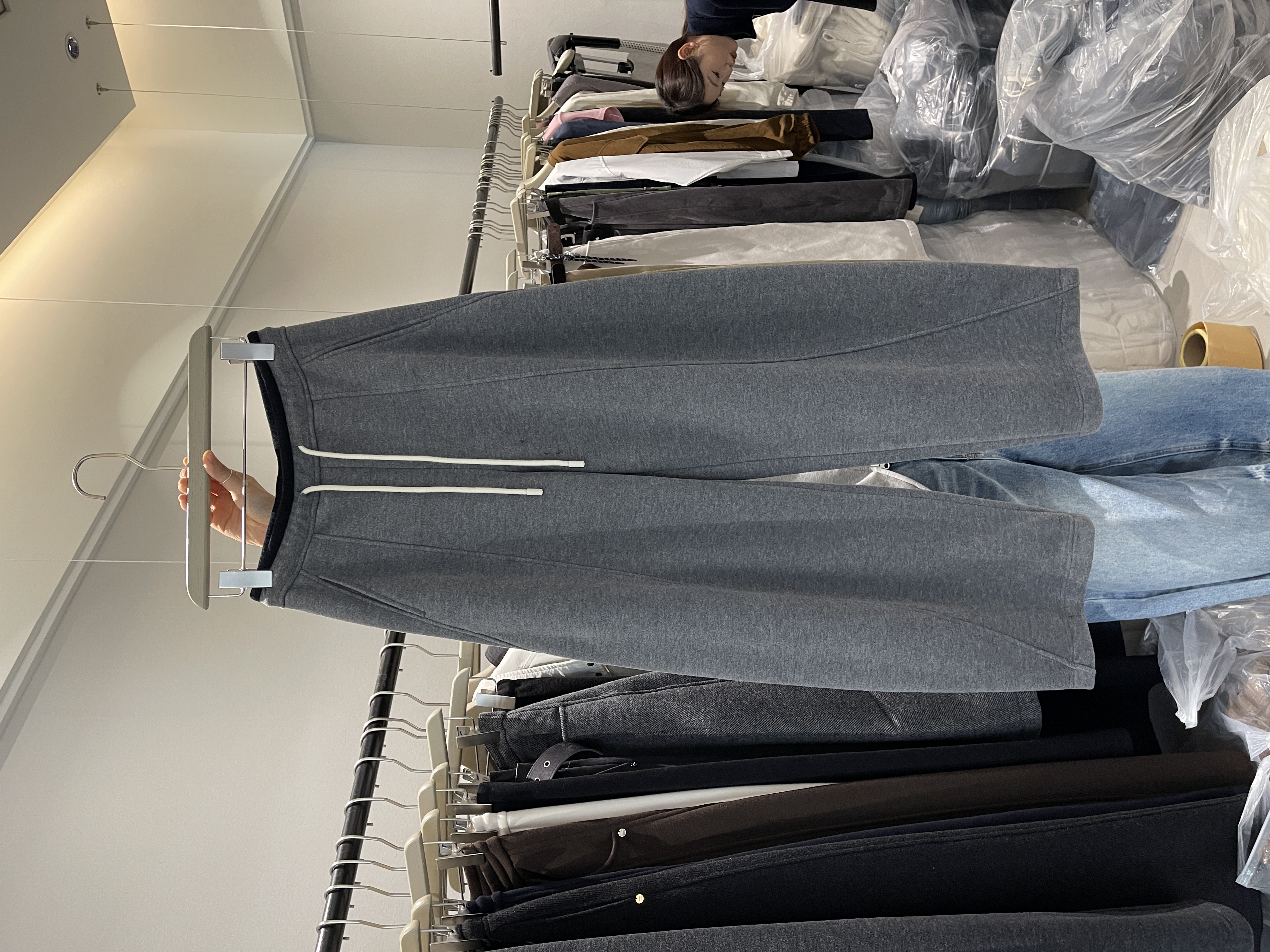 lts steven韩系松紧腰深灰色糯米裤女宽松慵懒风加绒阔腿弯刀裤冬