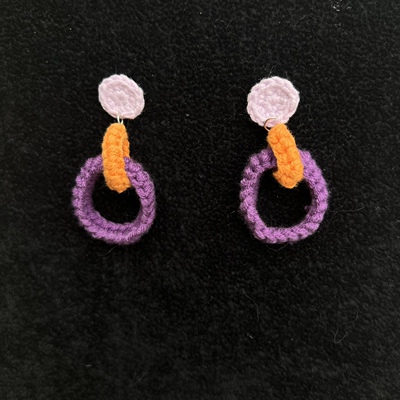 手工编织显白长条撞色耳饰