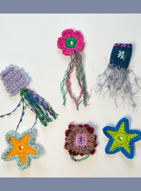 原创手工毛线钩织彩色多巴胺星星纽扣套女小众设计感气质可爱装饰