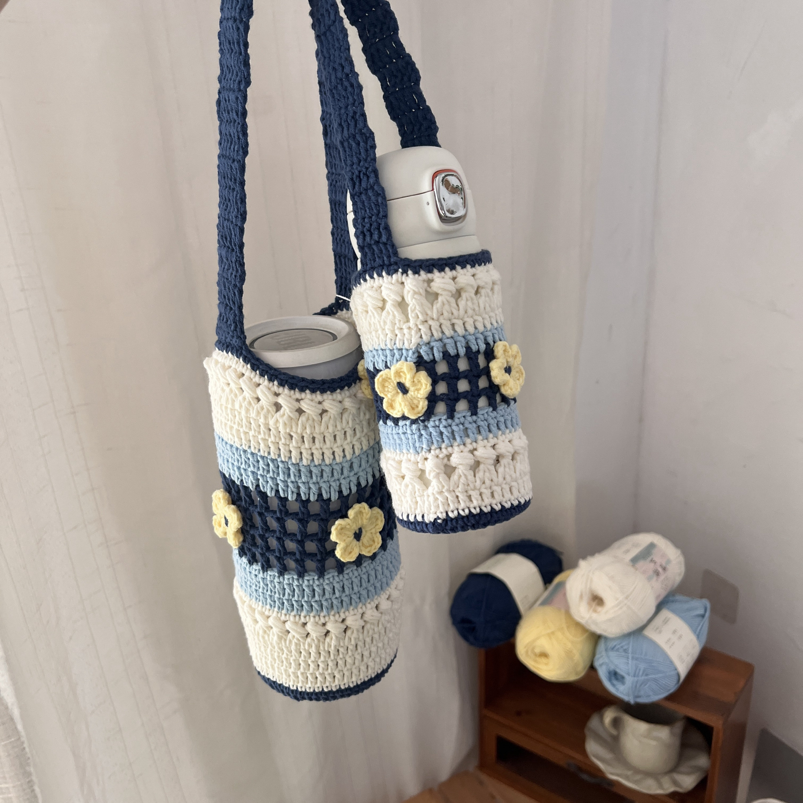 可爱复古小花防烫膳魔师杯套手工