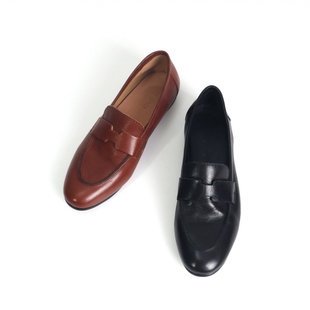 873 牛皮复古单鞋 子百搭圆头休闲皮鞋 女平底做皱真皮鞋 乐福鞋